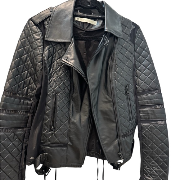 Blanc Noir Quilted Leather and Mesh Moto Jacket – Black, Size Medium - Picture 3 of 5